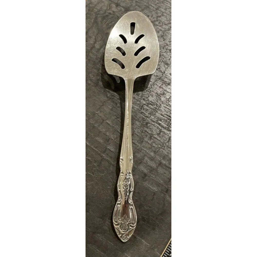 Lusterware Ornate Rose‎ Pattern Pierced All Stainless Pie Server Korea Vintage
